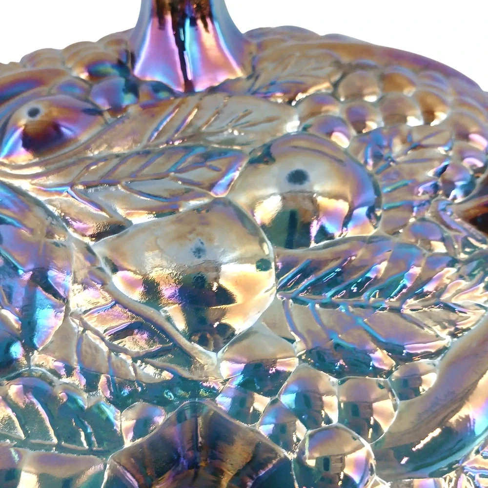 Vintage Iridescent Carnival Glass Bowl Gold Rim Decorative Footed Fruit Bowl